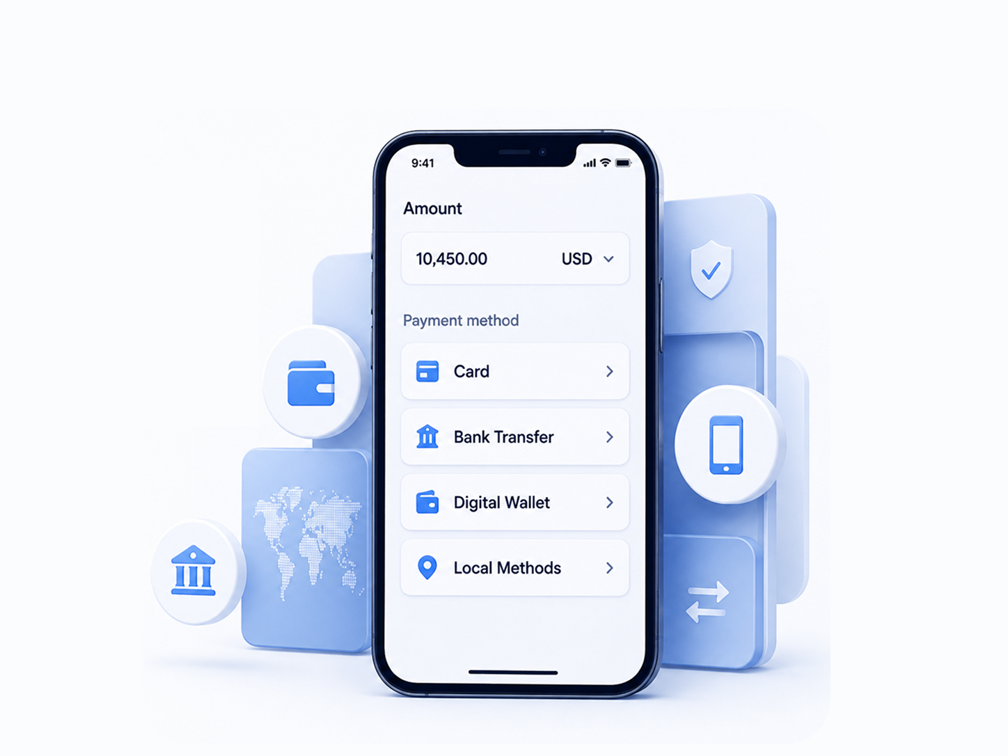 Payment collection interface with supported payment methods